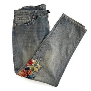 DG2 Diane Gilman Painted Art Roses Stretch Denim Jeans Womens 16P Rhinestones